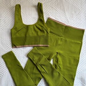 Outdoor Voices Matcha Green Ribbed Sports Bra and Leggings